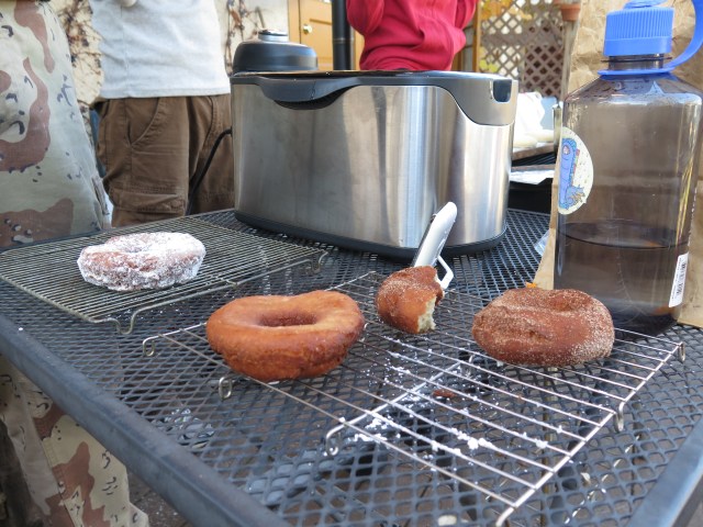 Powdered, cinnamon, and plain donuts